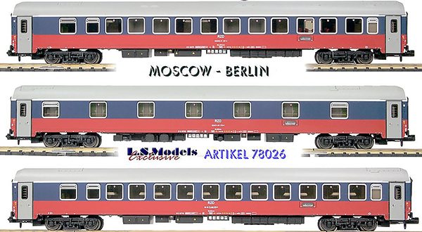 LS Models 78026 - 3pc Passenger Coach Set of the RZD